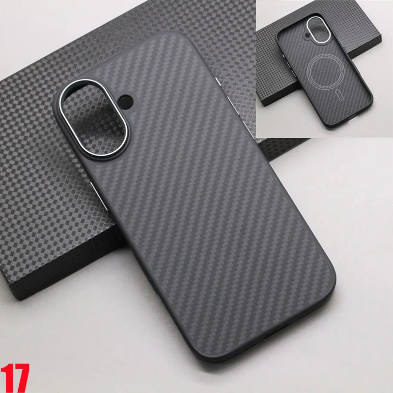 iPhone 17 Series Carbon Fiber MagSafe Case – Kevlar Aramid + Soft TPU Frame